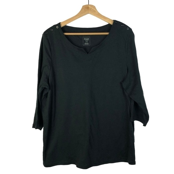 Hasting & Smith Black Button Shoulder 3/4 Long Sleeve Top 1X - Picture 1 of 3